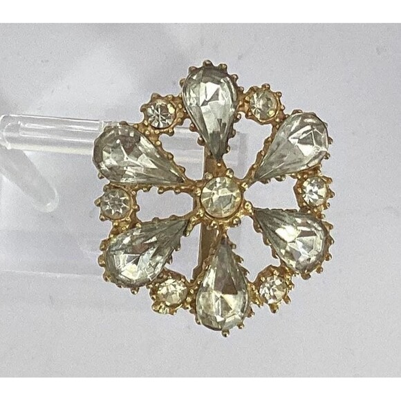 Rhinestone Vintage Brooch Pin Pear and Round Stones Round Flower 1.5in - Picture 2 of 5